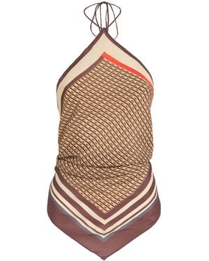 SIR. Satin Cooper Scarf Top - Brown