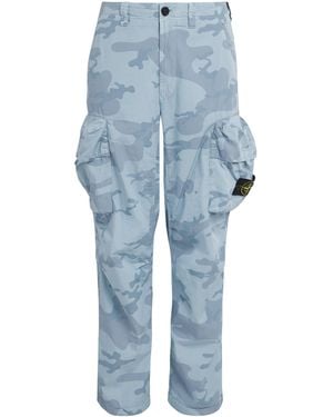 Stone Island Camouflage Print Cargo Trousers - Blue
