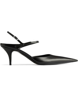 Balenciaga Leather Avenue Bow Slingback Court Shoes 70 - Black