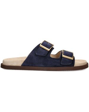 Brunello Cucinelli Suede Buckle-Detail Sandals - Blue