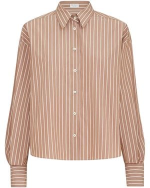 Brunello Cucinelli Cotton Poplin Striped Shirt - Pink