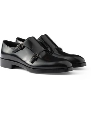 Prada Leather Double Monk Shoes - Black