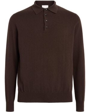 Allude Virgin Wool Open-Collar Polo Jumper - Brown