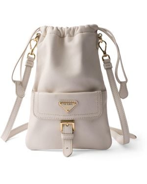 Prada Nappa Leather Drawstring Pouch - White