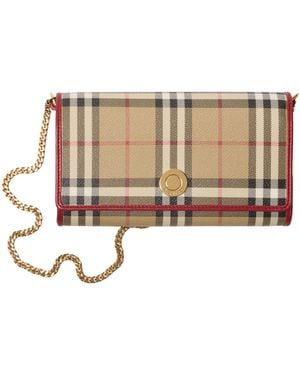 Burberry Check Chain Wallet - Natural