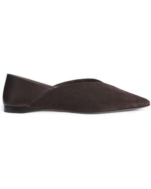 Max Mara Suede Leather-Trim Ballet Flats - Brown