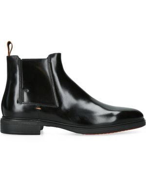 Santoni Leather Easy-On Chelsea Boots - Black
