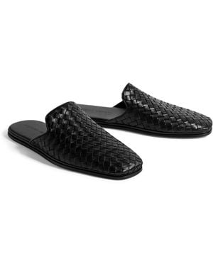 Bottega Veneta Leather Intrecciato Slippers - Black