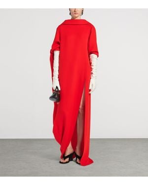 Balenciaga Silk-Wool Crepe Draped Maxi Dress - Red