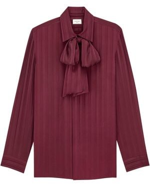 Saint Laurent Silk Striped Pussybow Blouse - Purple