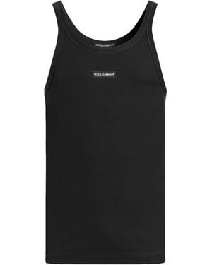 Dolce & Gabbana Cotton Ribbed Logo Tank Top - Black