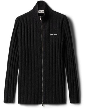 Miu Miu Wool-Cashmere Ribbed Cardigan - Black