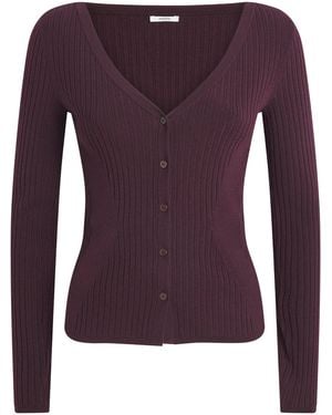 JOSEPH Merino-Blend Ribbed Alba Cardigan - Purple