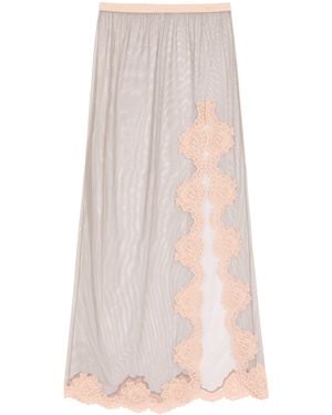 Valentino Sheer Lace-Trim Maxi Skirt - Pink