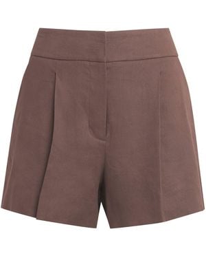 Veronica Beard Linen-Blend Haina Pleated Shorts - Brown
