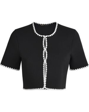 Maje Cropped Contrast-Dot Cardigan - Black