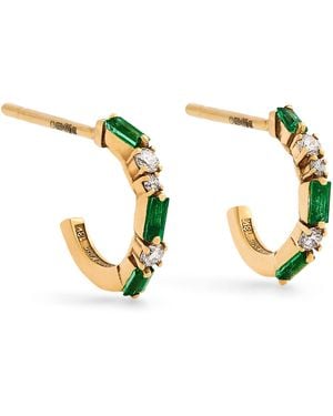 Suzanne Kalan Emerald And Diamond Thin Mix Hoop Earrings - Metallic