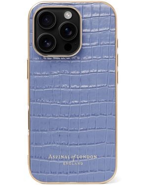 Aspinal of London Croc-Embossed Leather Iphone 16 Pro Case - Blue