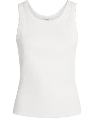 Sandro Stretch-Cotton Beaded Tank Top - White