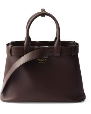 Prada Small Leather Buckle Tote Bag - Black