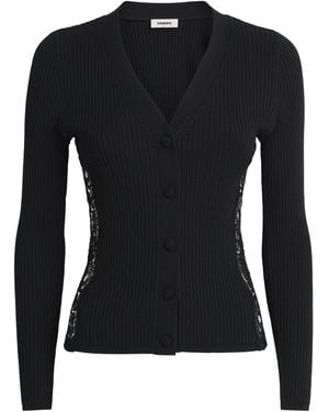Sandro Ribbed Lace-Trim Cardigan - Black