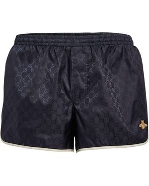Gucci Monogram-pattern Relaxed-fit Swim Shorts - Blue