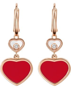 Chopard Carnelian And Diamond Happy Hearts Earrings - Red
