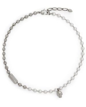 McQueen Faux Pearl And Skull Necklace - Metallic