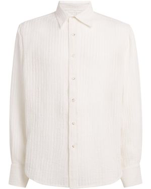 Commas Linen-Cotton-Blend Stripe Shirt - White