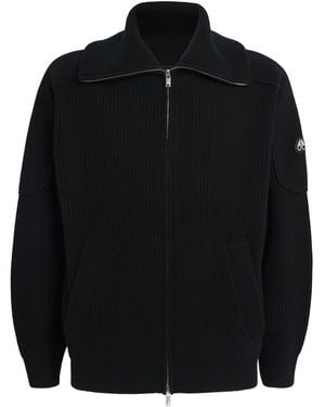 Moose Knuckles Wool Ribbed Zip-Up Cardigan - Black