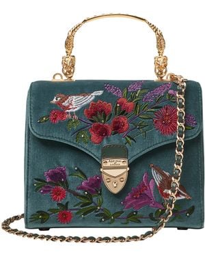 Aspinal of London Midi Velvet Floral Embroidered Mayfair Bag - Blue