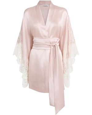 Carine Gilson Silk Lace-Trim Julia Kimono - Pink