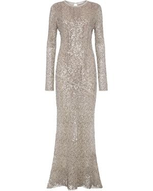 Brunello Cucinelli Embroidered Maxi Dress - Grey