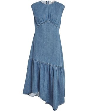 FRAME Asymmetric-Hem Midi Dress - Blue