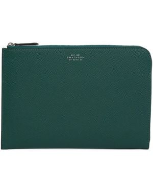 Smythson Panama Leather Slim Pouch - Green