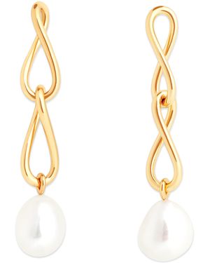 Astrid & Miyu Plated And Pearl Drop Earrings - Metallic