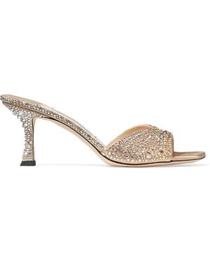 Jimmy Choo Skye 70 Rhinestone-Embellished Mules - Natural