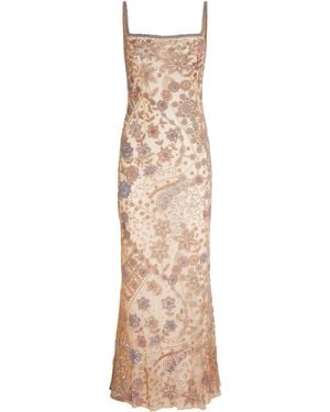 Clio Peppiatt Beaded Solea Maxi Dress - Natural