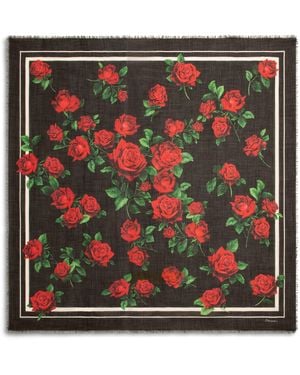 Dolce & Gabbana Cashmere Floral Scarf - Black