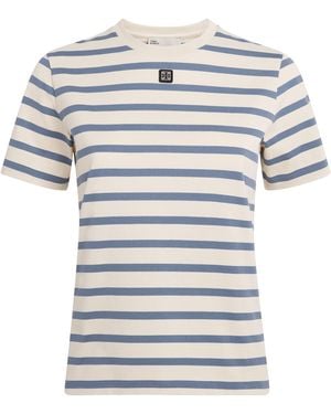Tory Burch Cotton Stripe Logo T-Shirt - White