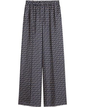 Max Mara Silk Twill Printed Wide-Leg Trousers - Grey