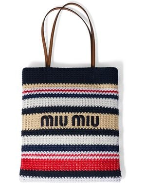 Miu Miu Raffia-Effect Woven Tote Bag - Black