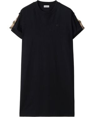 Burberry Cotton Check-Trim Mini Dress - Black