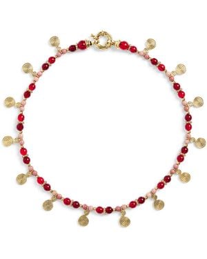 RIXO London Plated Beaded Tala Necklace - Red