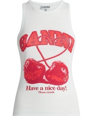Ganni Organic Cotton Graphic Tank Top - White