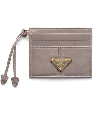 Prada Leather Card Holder - Grey