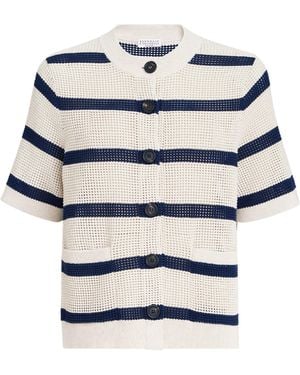 Brunello Cucinelli Cotton Stripe Short-Sleeve Cardigan - White