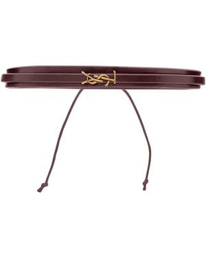 Saint Laurent Leather Cord Cassandre Bracelet - Brown