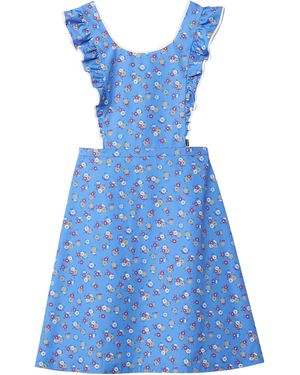 Miu Miu Cotton Floral Pinafore Midi Dress - Blue