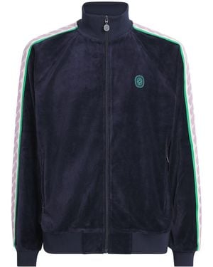 Drole de Monsieur Velour Embroidered Track Jacket - Blue